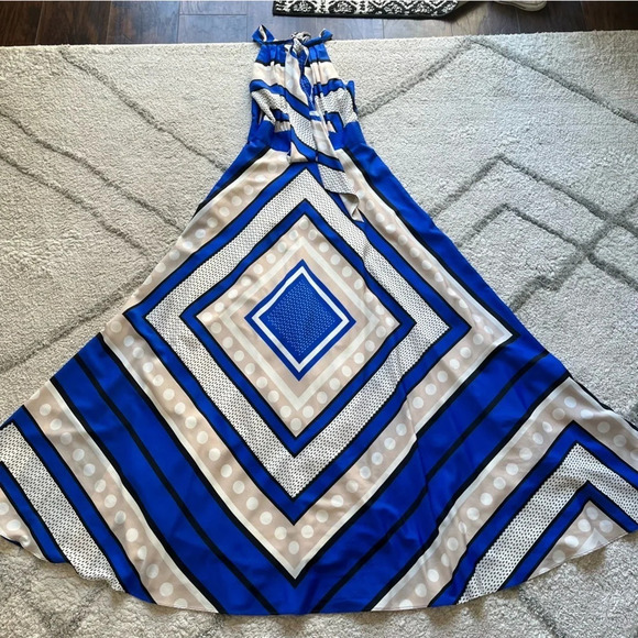 ELIZA J long maxi Halter Dress blue cream tan black 2 - Picture 11 of 14